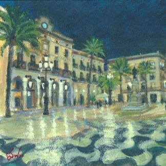 REPRODUCCIÓN CUADRADA DE DETALLE "VILANOVA: PLAÇA DE LA VILA NOCTURNA"