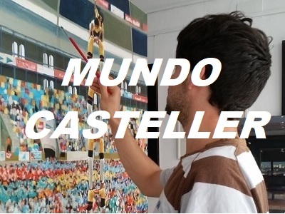 MUNDO CASTELLER JULENW PINTANDO UN CUADRO GRANDE DE CASTELLERS