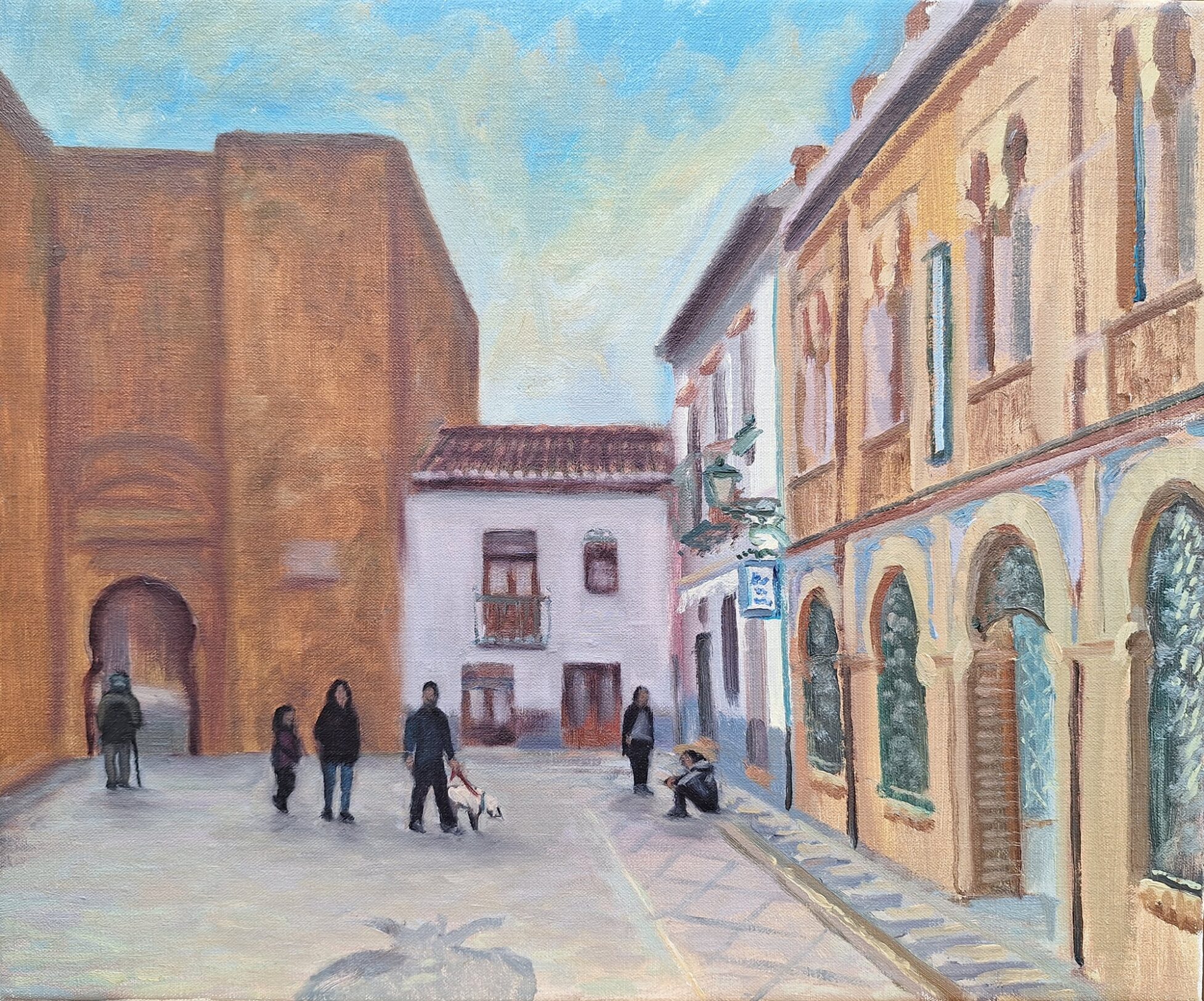 GRANADA PUERTA DE LAS PESAS Óleo sobre tela de lino belga en bastidor pintado in situ y terminado en estudio por Julen W