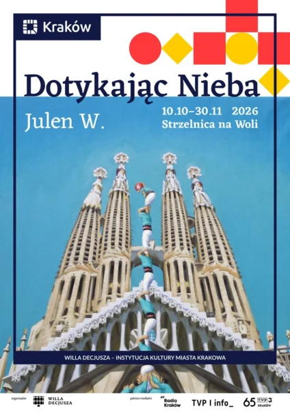 Poster polaco de exposición de pinturas de Julen W sobre Gaudi y Castellers